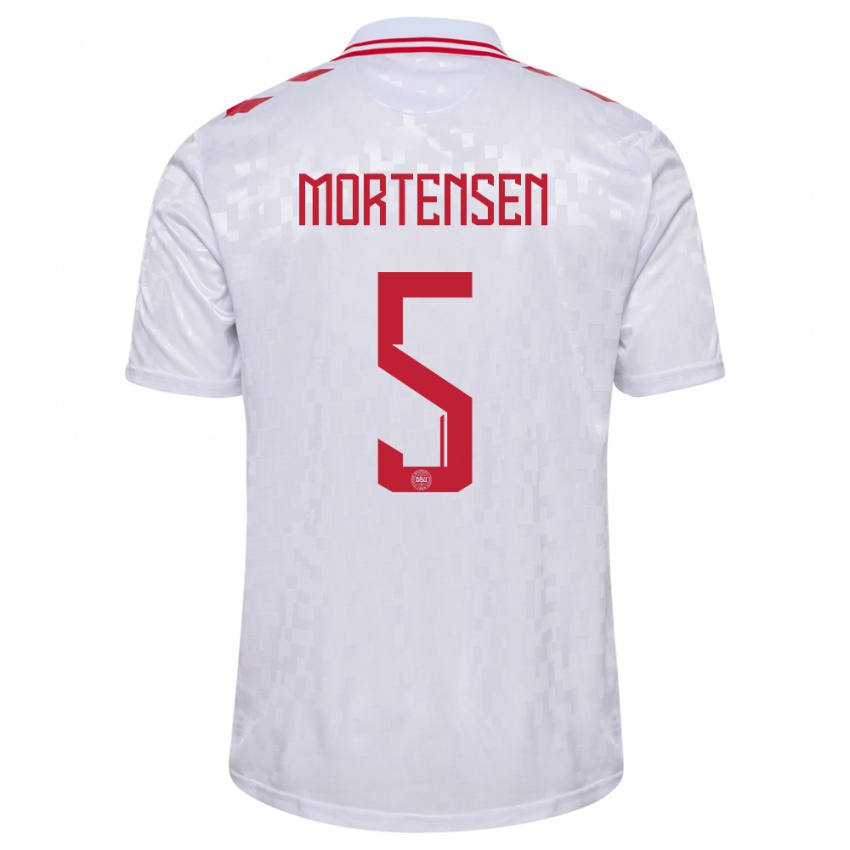 Herren Dänemark Gustav Mortensen #5 Weiß Auswärtstrikot Trikot 24-26 T-Shirt