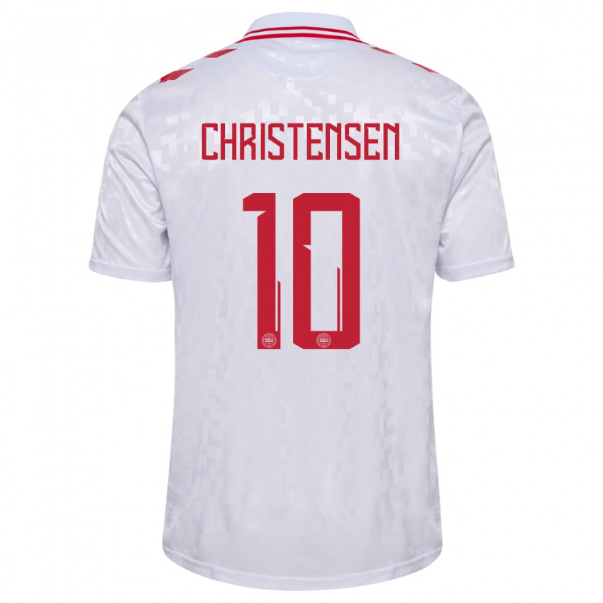 Herren Dänemark Gustav Christensen #10 Weiß Auswärtstrikot Trikot 24-26 T-Shirt