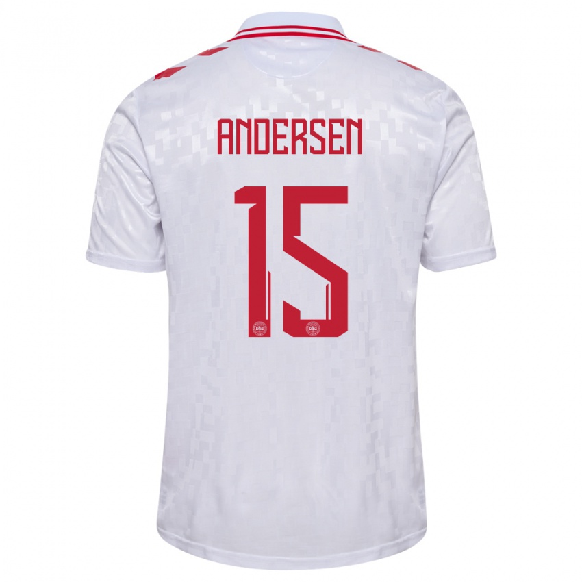 Herren Dänemark Jacob Andersen #15 Weiß Auswärtstrikot Trikot 24-26 T-Shirt