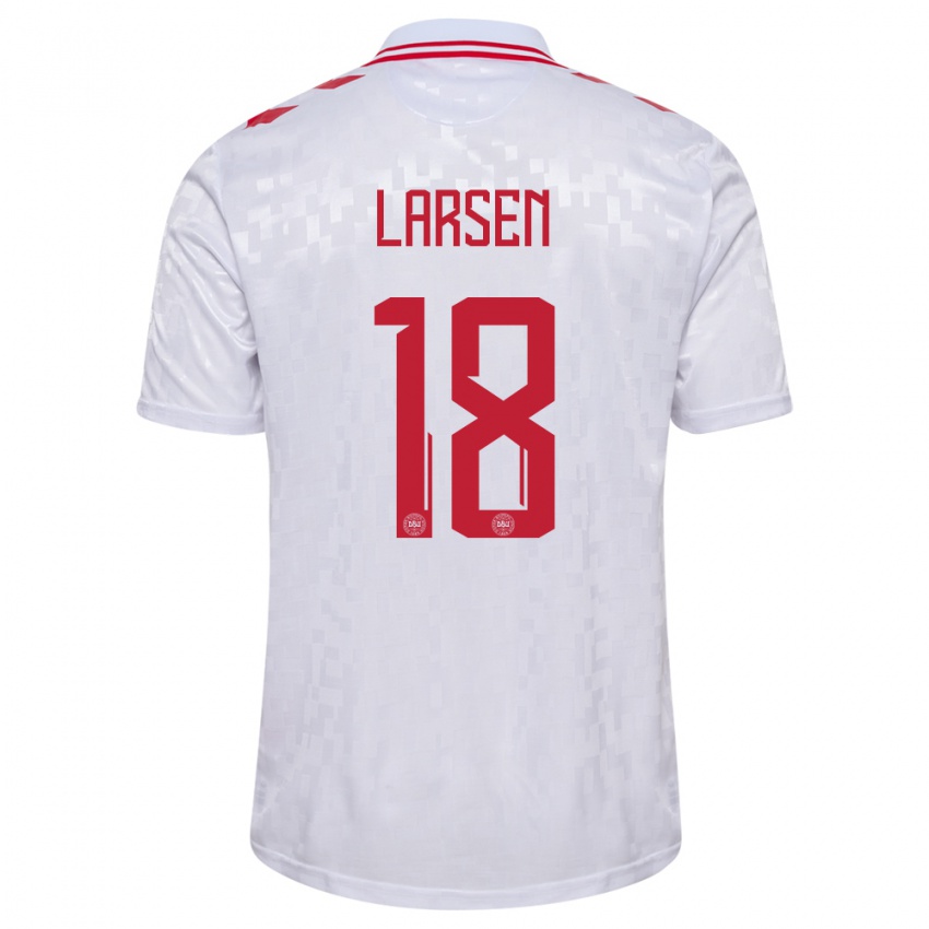 Herren Dänemark Lukas Larsen #18 Weiß Auswärtstrikot Trikot 24-26 T-Shirt