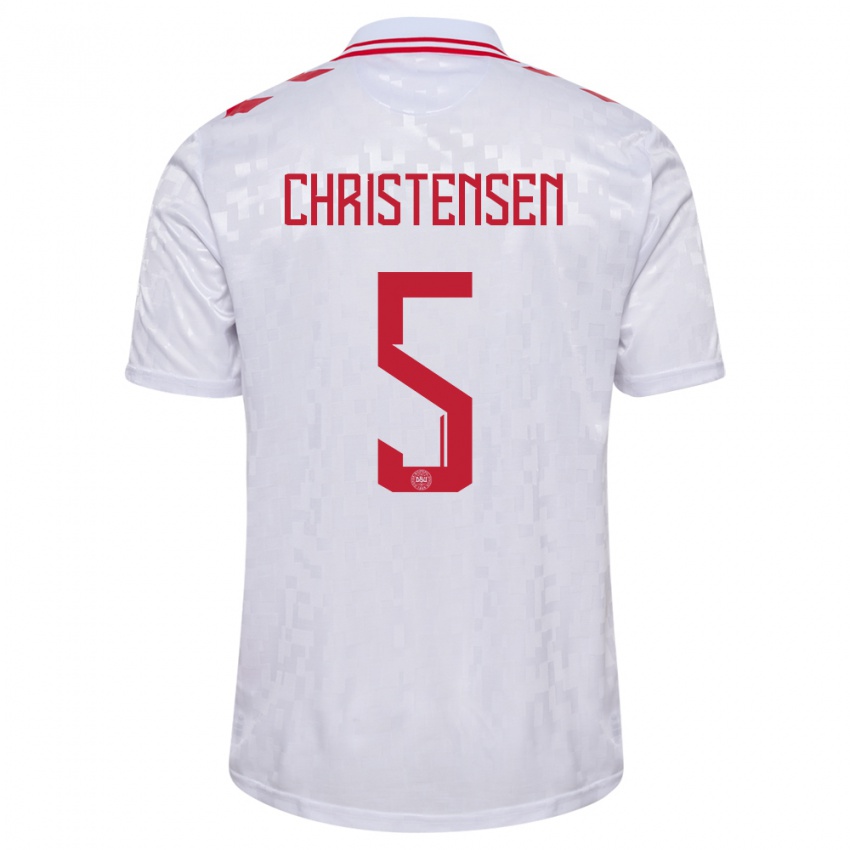 Herren Dänemark Aske Christensen #5 Weiß Auswärtstrikot Trikot 24-26 T-Shirt