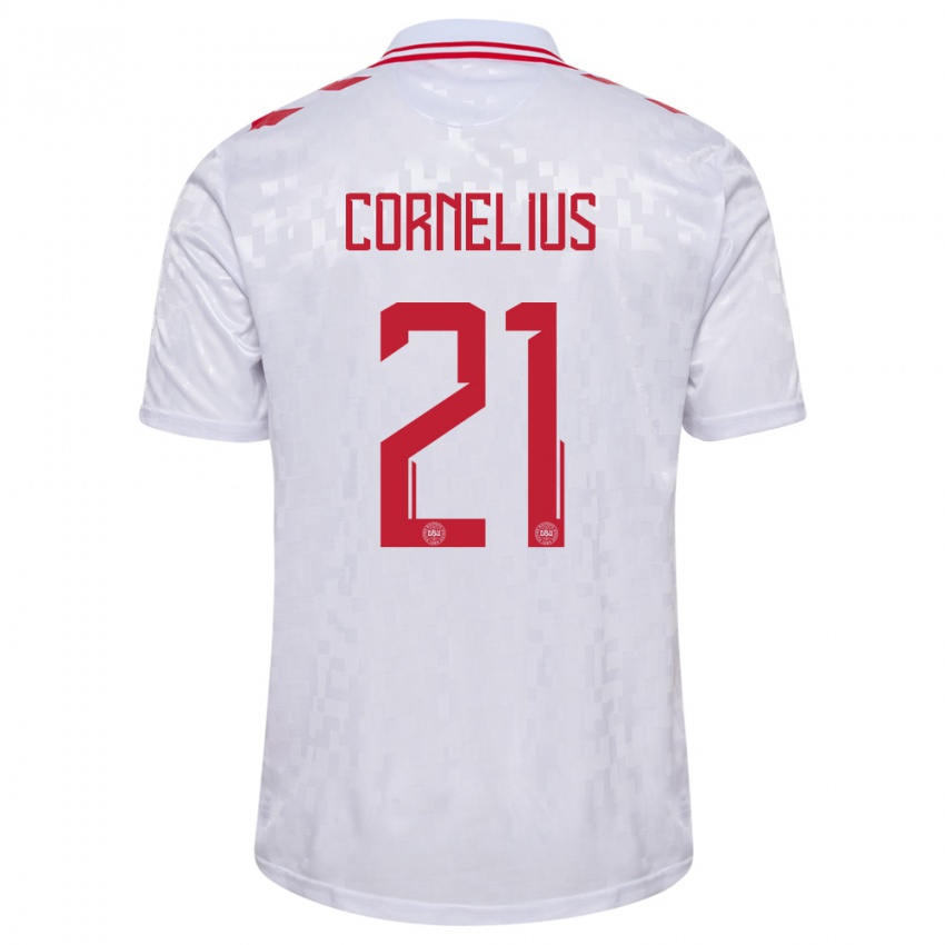 Herren Dänemark Andreas Cornelius #21 Weiß Auswärtstrikot Trikot 24-26 T-Shirt