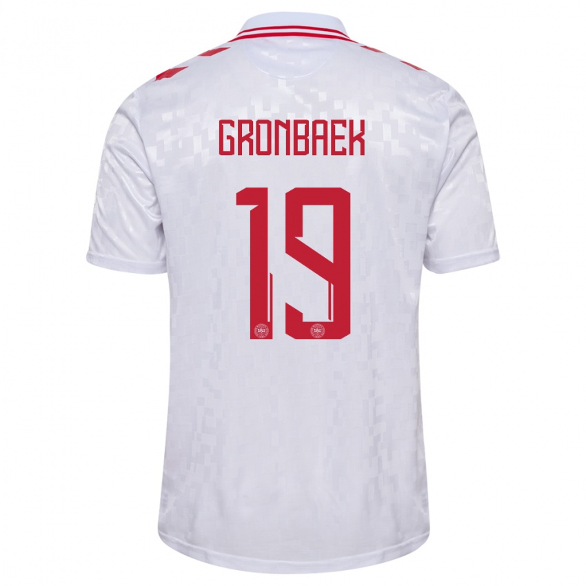 Herren Dänemark Albert Gronbaek #19 Weiß Auswärtstrikot Trikot 24-26 T-Shirt