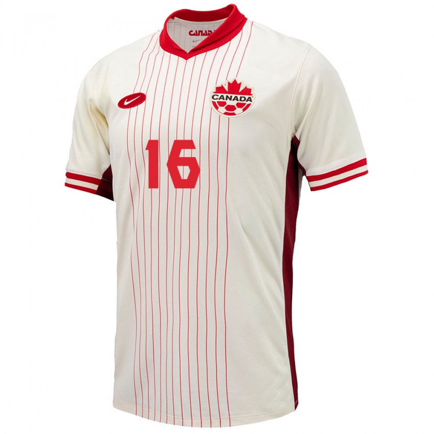 Herren Kanada Janine Beckie #16 Weiß Auswärtstrikot Trikot 24-26 T-Shirt