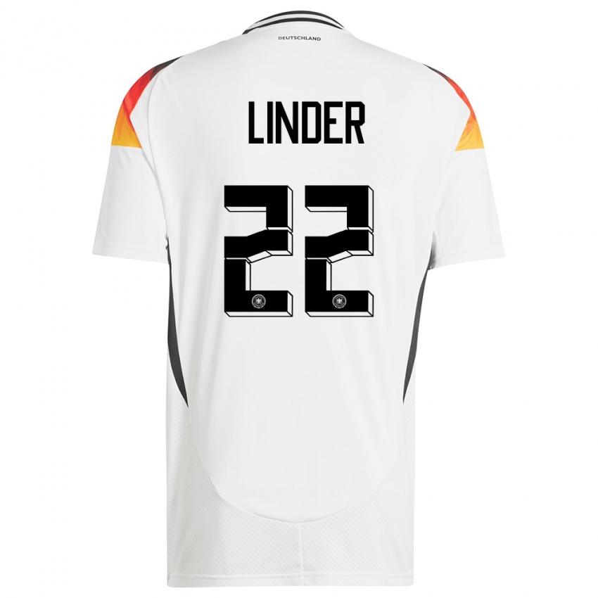 Damen Deutschland Sarai Linder #22 Weiß Heimtrikot Trikot 24-26 T-Shirt
