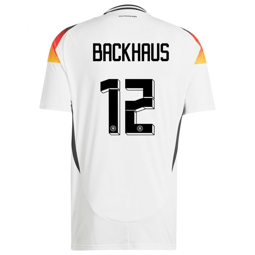 Damen Deutschland Mio Backhaus #12 Weiß Heimtrikot Trikot 24-26 T-Shirt