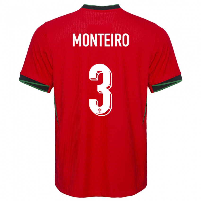 Damen Portugal Diogo Monteiro #3 Rot Heimtrikot Trikot 24-26 T-Shirt