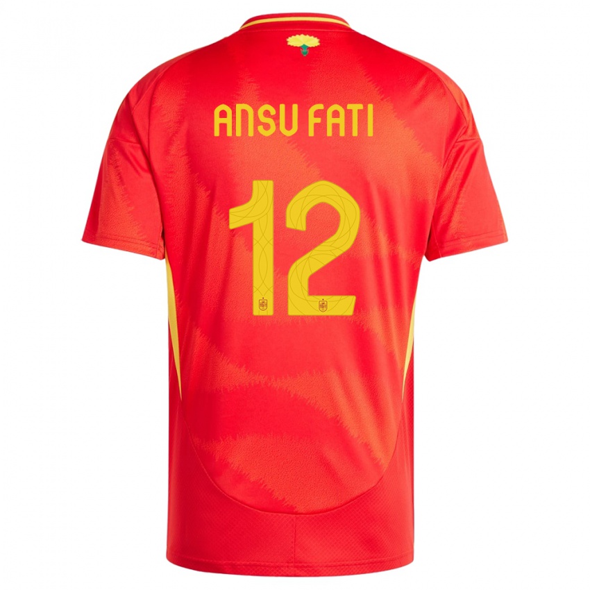 Damen Spanien Ansu Fati #12 Rot Heimtrikot Trikot 24-26 T-Shirt
