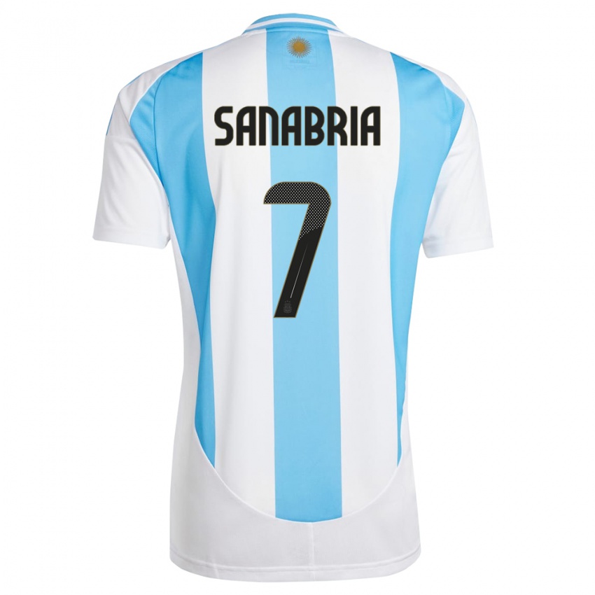 Damen Argentinien Mateo Sanabria #7 Weiß Blau Heimtrikot Trikot 24-26 T-Shirt
