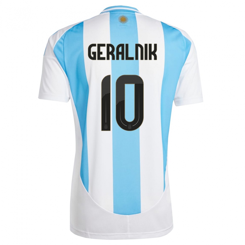 Damen Argentinien Tiago Geralnik #10 Weiß Blau Heimtrikot Trikot 24-26 T-Shirt