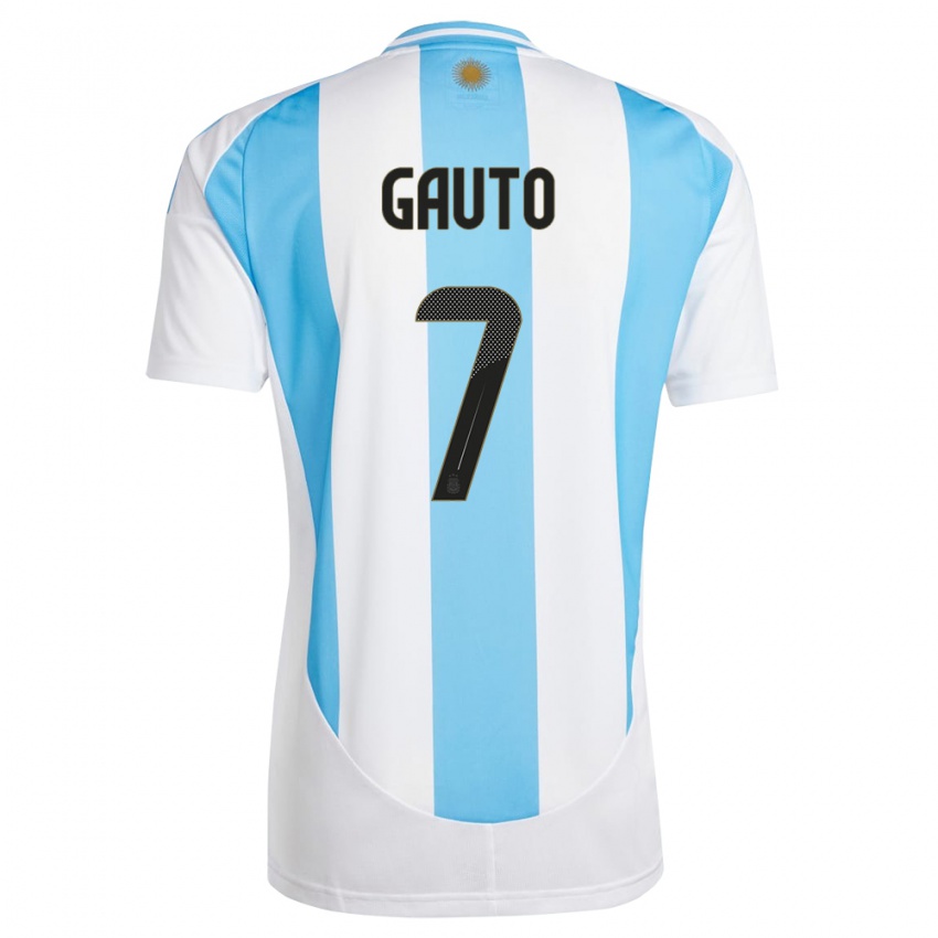Damen Argentinien Juan Gauto #7 Weiß Blau Heimtrikot Trikot 24-26 T-Shirt