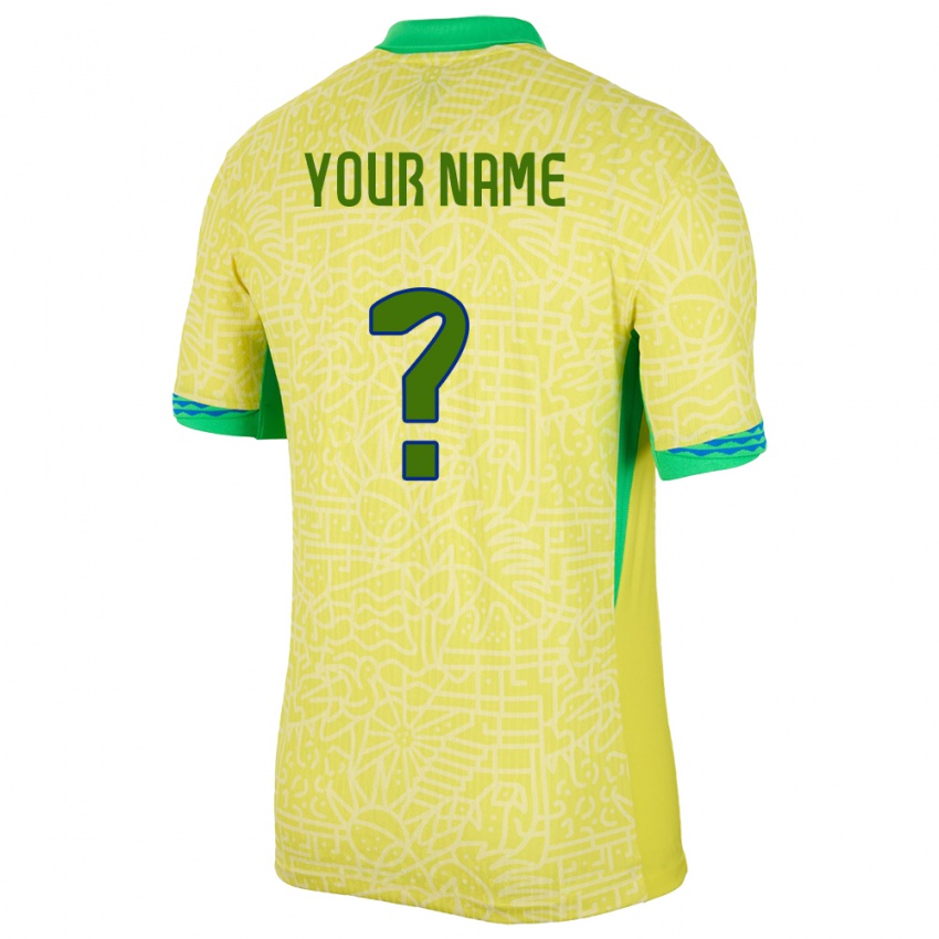 Damen Brasilien Ihren Namen #0 Gelb Heimtrikot Trikot 24-26 T-Shirt