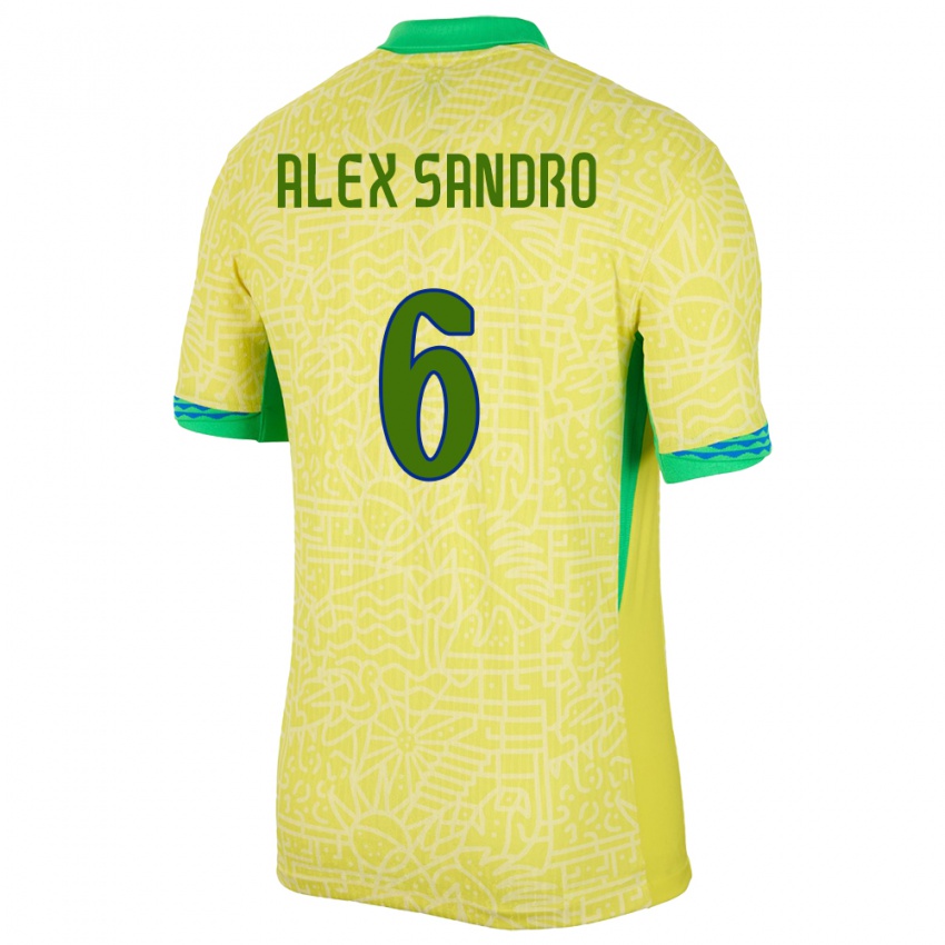 Damen Brasilien Alex Sandro #6 Gelb Heimtrikot Trikot 24-26 T-Shirt