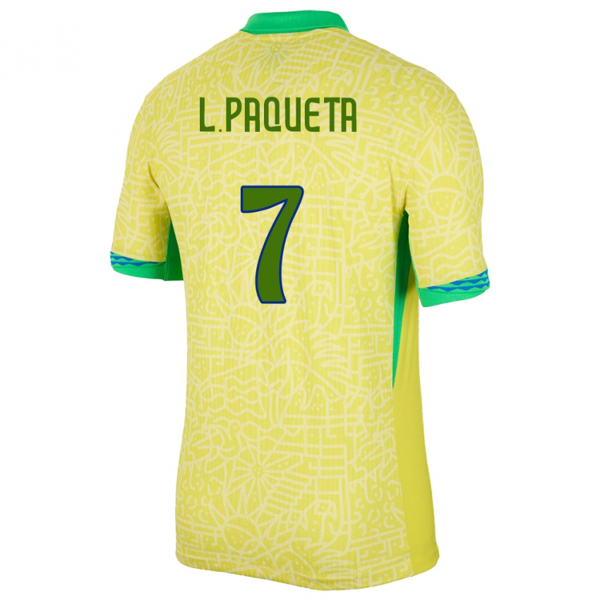 Damen Brasilien Lucas Paqueta #7 Gelb Heimtrikot Trikot 24-26 T-Shirt