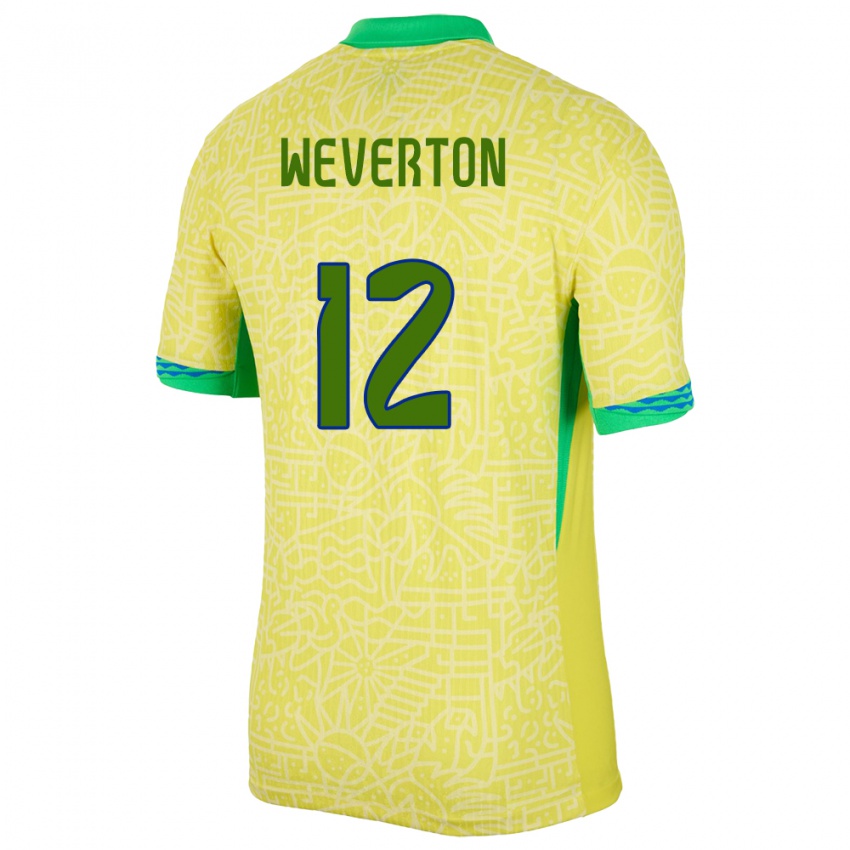 Damen Brasilien Weverton #12 Gelb Heimtrikot Trikot 24-26 T-Shirt