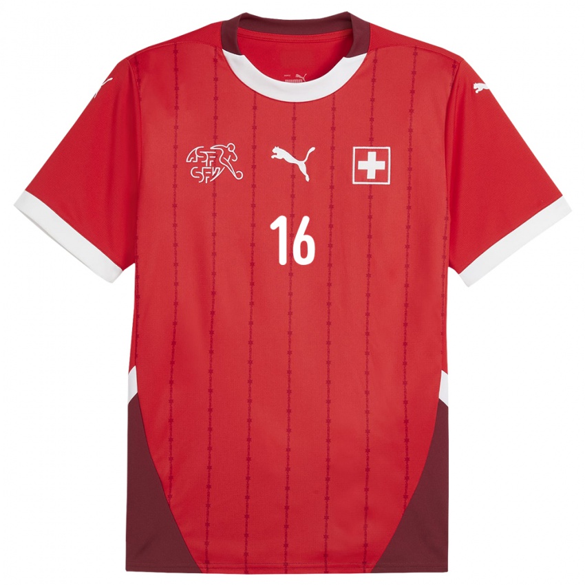 Damen Schweiz Carmine Chiappetta #16 Rot Heimtrikot Trikot 24-26 T-Shirt
