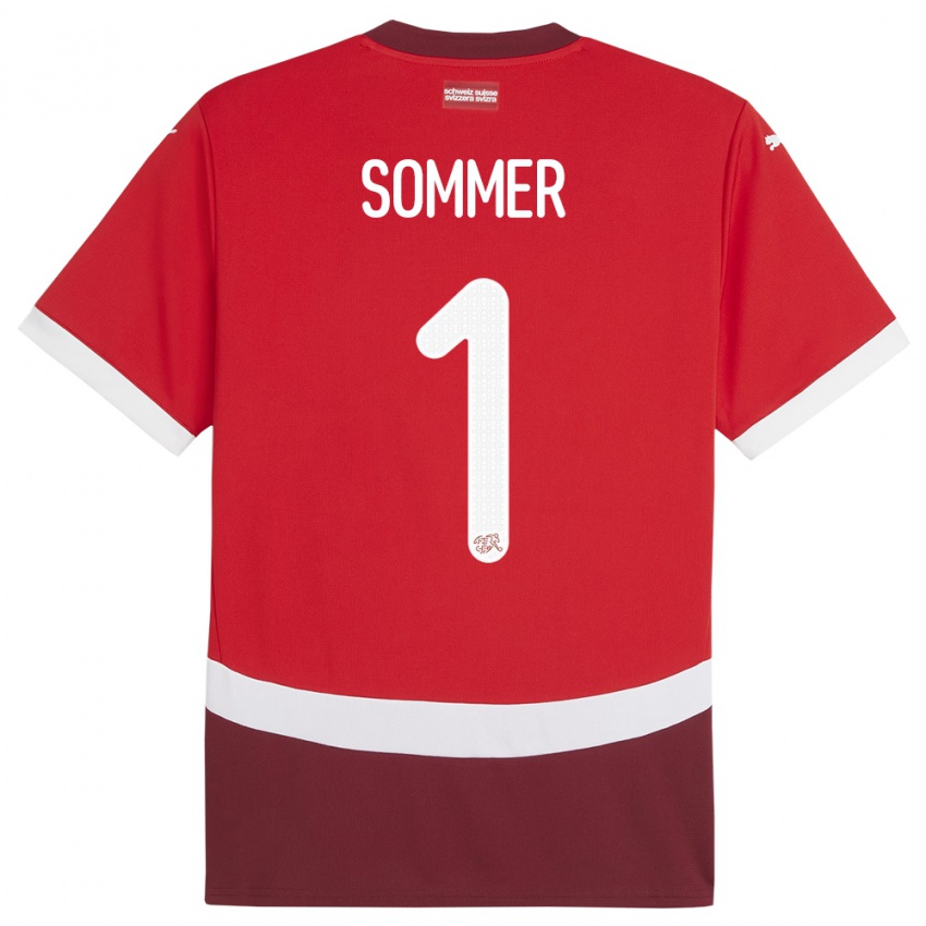 Damen Schweiz Yann Sommer #1 Rot Heimtrikot Trikot 24-26 T-Shirt