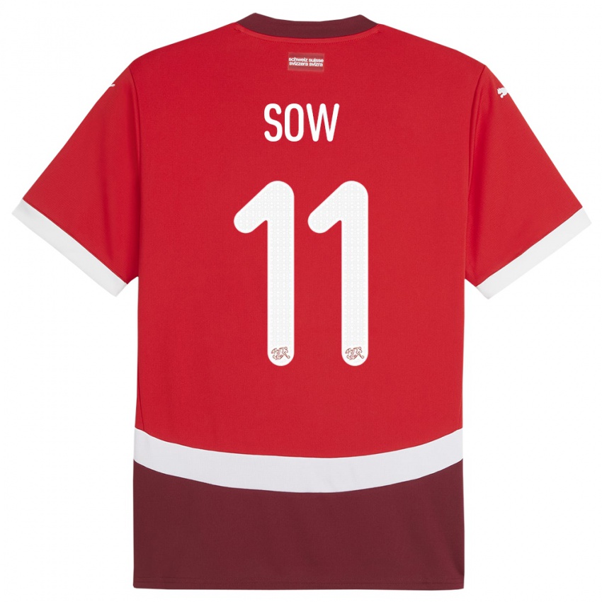 Damen Schweiz Coumba Sow #11 Rot Heimtrikot Trikot 24-26 T-Shirt
