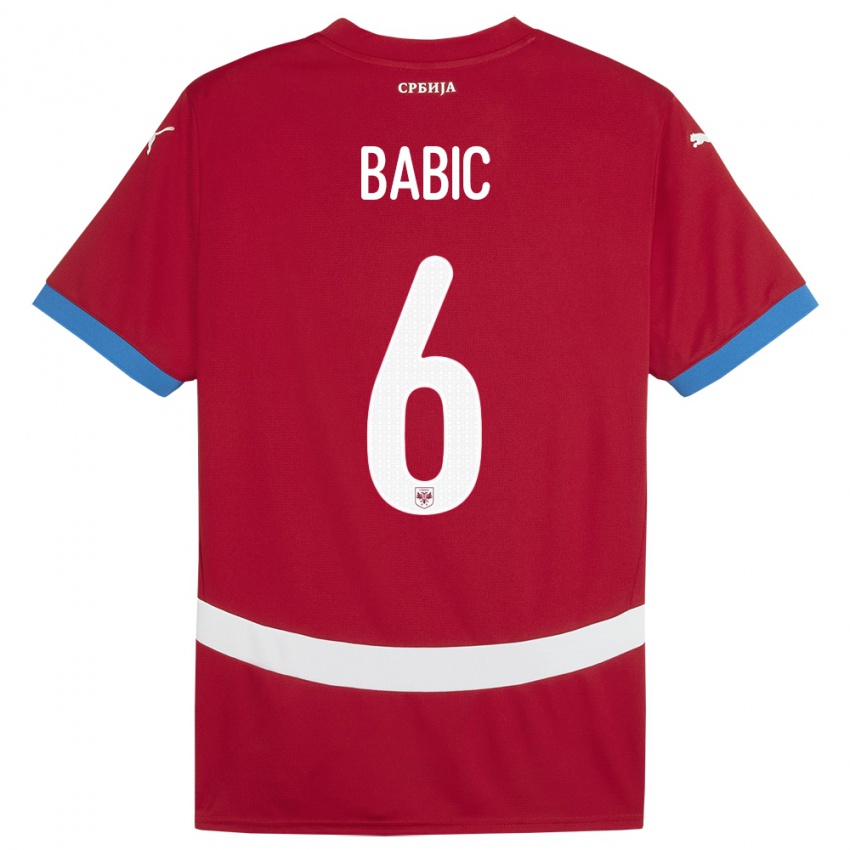 Damen Serbien Srdjan Babic #6 Rot Heimtrikot Trikot 24-26 T-Shirt