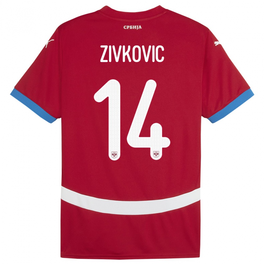 Damen Serbien Andrija Zivkovic #14 Rot Heimtrikot Trikot 24-26 T-Shirt