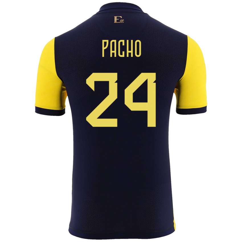 Damen Ecuador William Pacho #24 Gelb Heimtrikot Trikot 24-26 T-Shirt