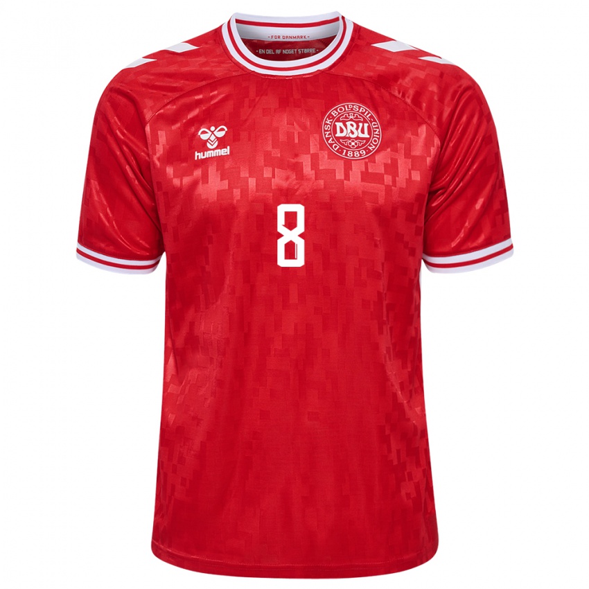 Damen Dänemark Tobias Lund Jensen #8 Rot Heimtrikot Trikot 24-26 T-Shirt