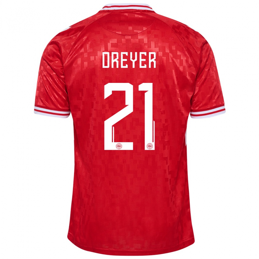 Damen Dänemark Anders Dreyer #21 Rot Heimtrikot Trikot 24-26 T-Shirt