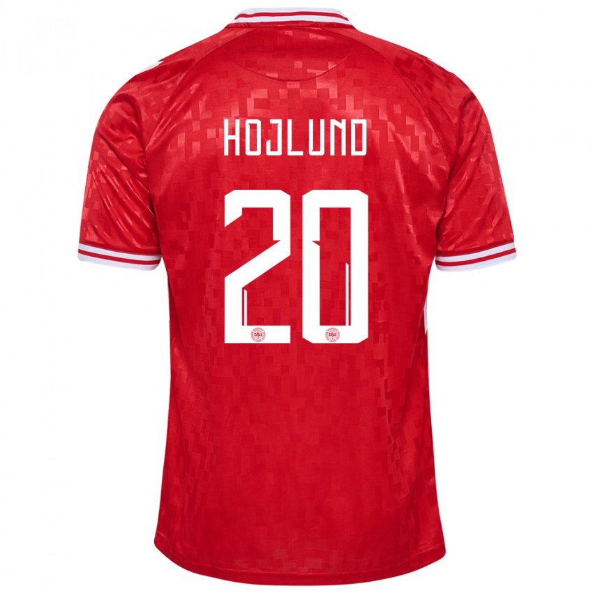 Damen Dänemark Rasmus Hojlund #20 Rot Heimtrikot Trikot 24-26 T-Shirt