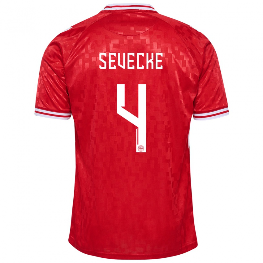 Damen Dänemark Rikke Sevecke #4 Rot Heimtrikot Trikot 24-26 T-Shirt