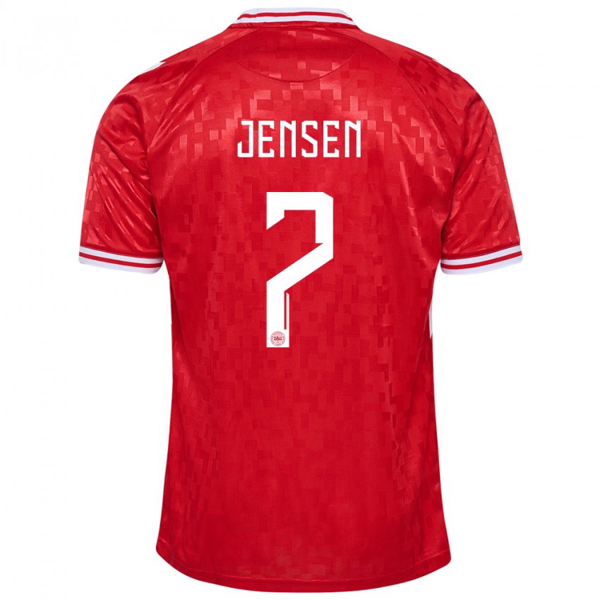 Damen Dänemark Victor Jensen #7 Rot Heimtrikot Trikot 24-26 T-Shirt