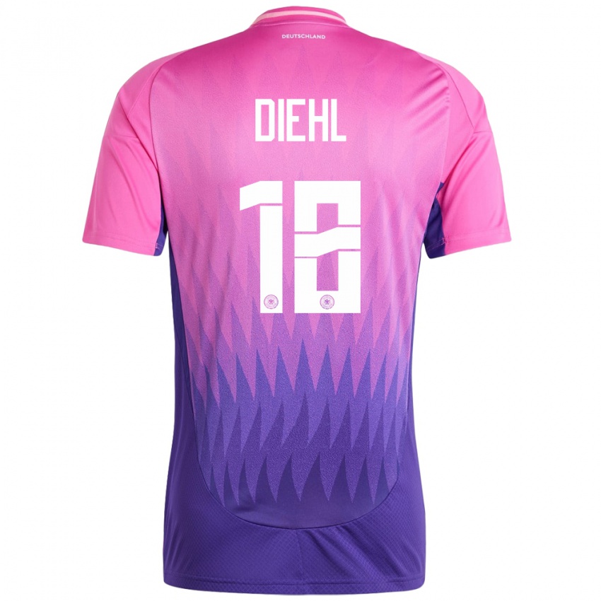 Damen Deutschland Justin Diehl #18 Pink Lila Auswärtstrikot Trikot 24-26 T-Shirt