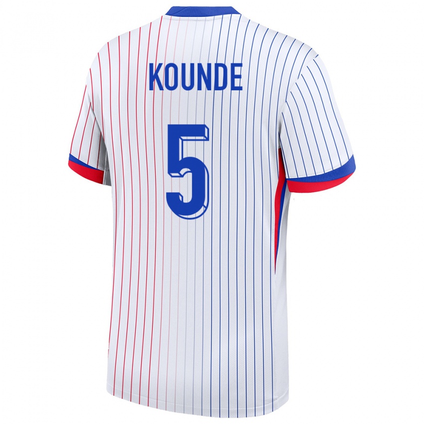 Damen Frankreich Jules Kounde #5 Weiß Auswärtstrikot Trikot 24-26 T-Shirt