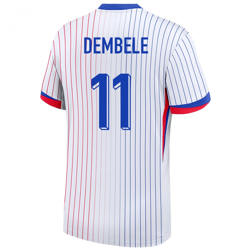 Damen Frankreich Ousmane Dembele #11 Weiß Auswärtstrikot Trikot 24-26 T-Shirt