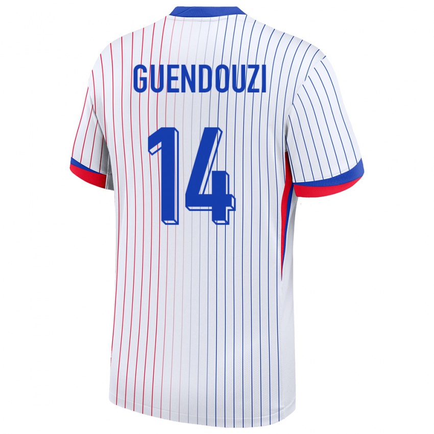 Damen Frankreich Matteo Guendouzi #14 Weiß Auswärtstrikot Trikot 24-26 T-Shirt