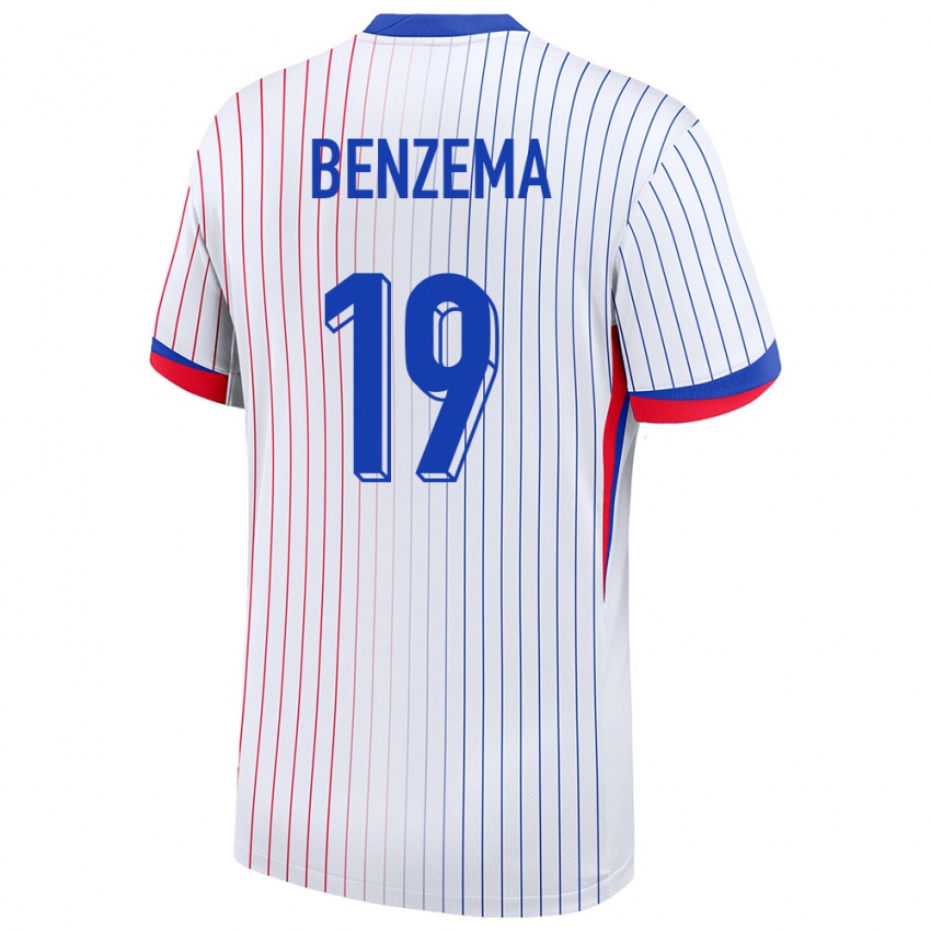 Damen Frankreich Karim Benzema #19 Weiß Auswärtstrikot Trikot 24-26 T-Shirt