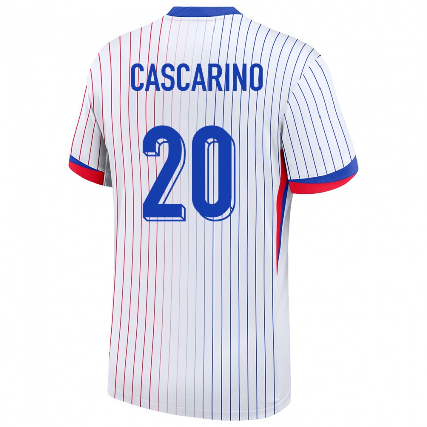 Damen Frankreich Delphine Cascarino #20 Weiß Auswärtstrikot Trikot 24-26 T-Shirt