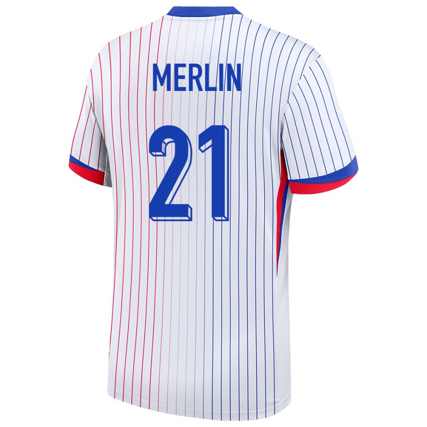Damen Frankreich Quentin Merlin #21 Weiß Auswärtstrikot Trikot 24-26 T-Shirt