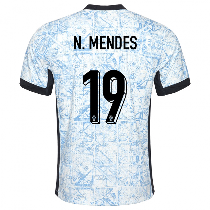 Damen Portugal Nuno Mendes #19 Cremeblau Auswärtstrikot Trikot 24-26 T-Shirt