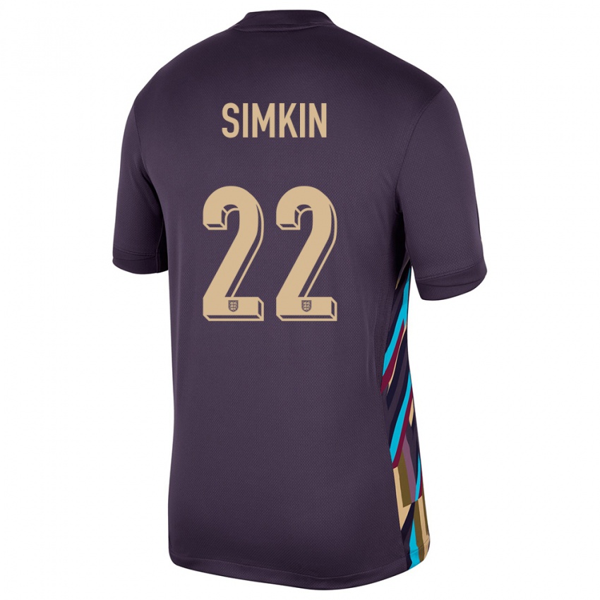 Damen England Tommy Simkin #22 Dunkle Rosine Auswärtstrikot Trikot 24-26 T-Shirt