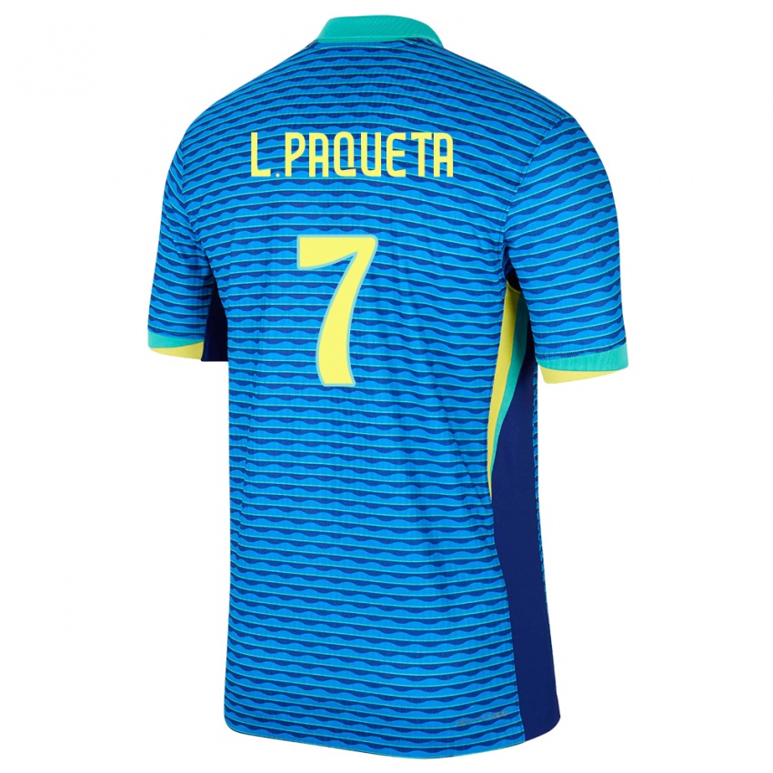 Damen Brasilien Lucas Paqueta #7 Blau Auswärtstrikot Trikot 24-26 T-Shirt