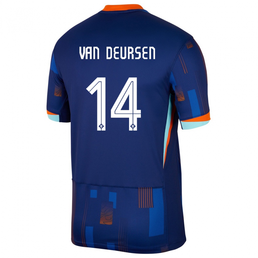 Damen Niederlande Eva Van Deursen #14 Blau Auswärtstrikot Trikot 24-26 T-Shirt