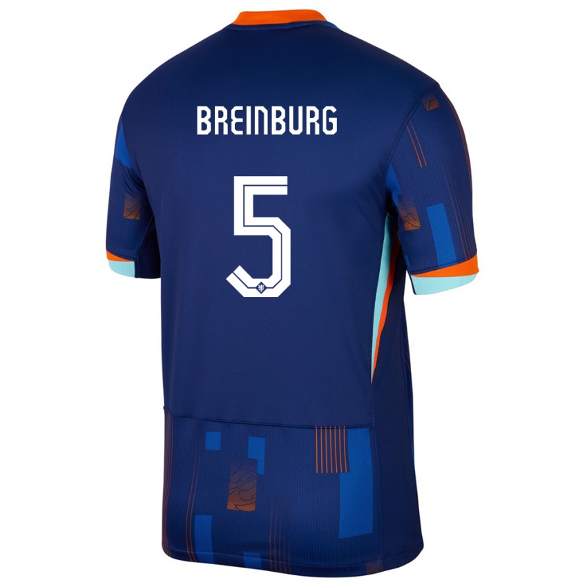 Damen Niederlande Rainey Breinburg #5 Blau Auswärtstrikot Trikot 24-26 T-Shirt