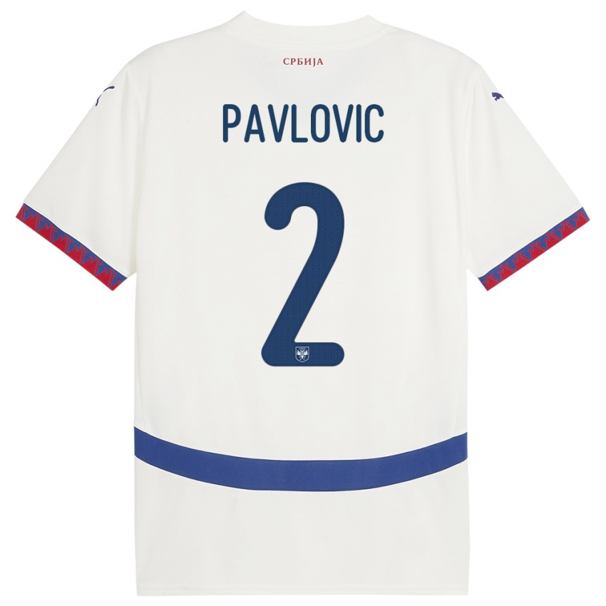 Damen Serbien Strahinja Pavlovic #2 Weiß Auswärtstrikot Trikot 24-26 T-Shirt