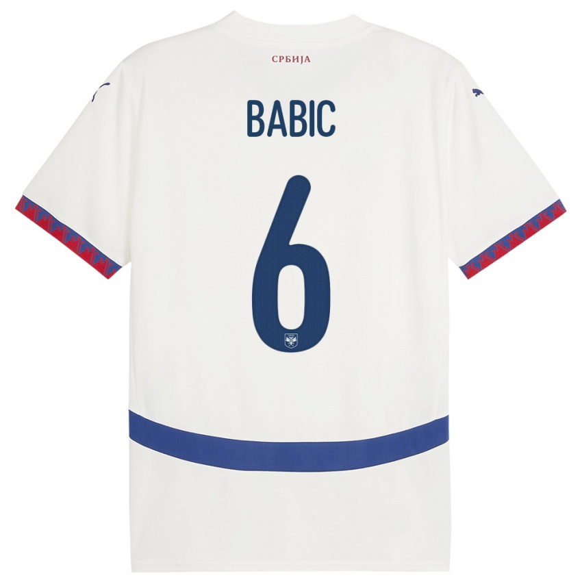 Damen Serbien Srdjan Babic #6 Weiß Auswärtstrikot Trikot 24-26 T-Shirt