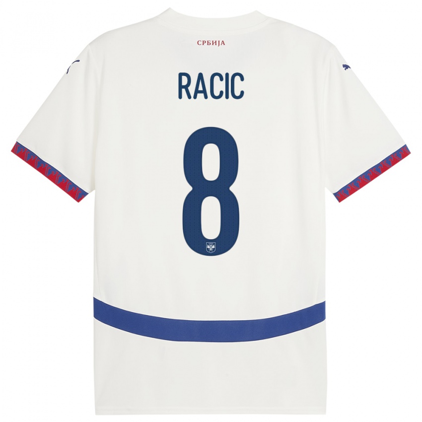Damen Serbien Uros Racic #8 Weiß Auswärtstrikot Trikot 24-26 T-Shirt
