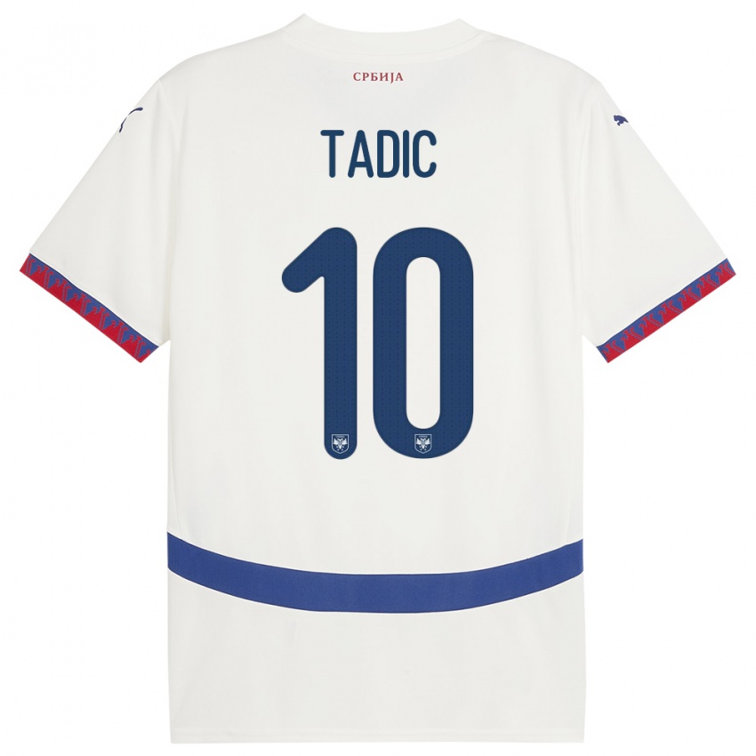 Damen Serbien Dusan Tadic #10 Weiß Auswärtstrikot Trikot 24-26 T-Shirt