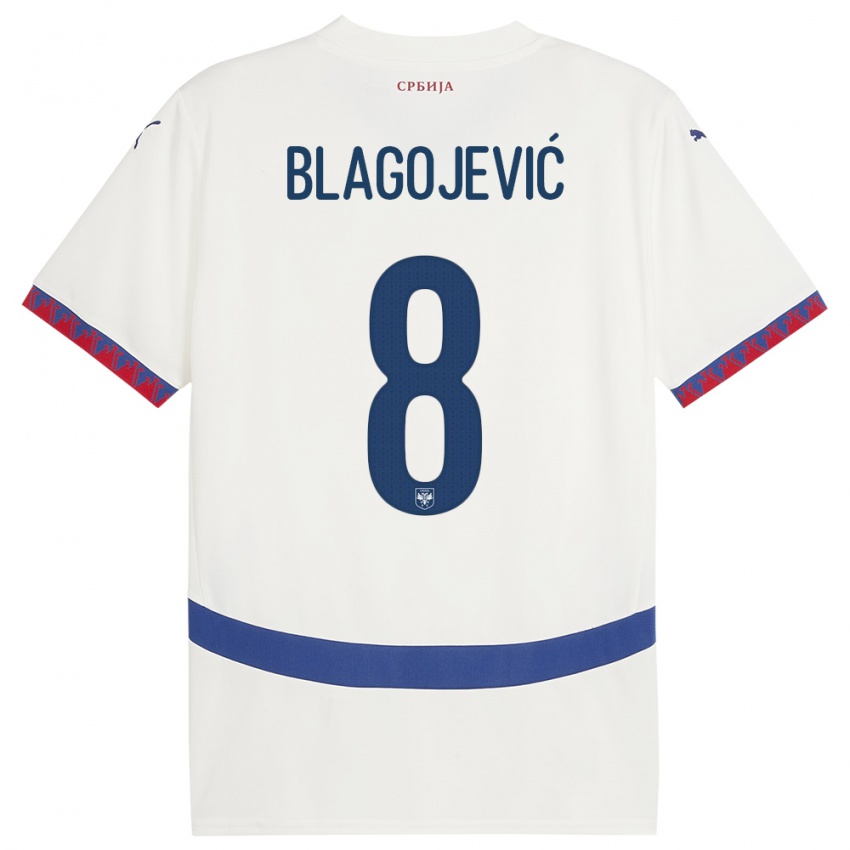 Damen Serbien Dina Blagojevic #8 Weiß Auswärtstrikot Trikot 24-26 T-Shirt