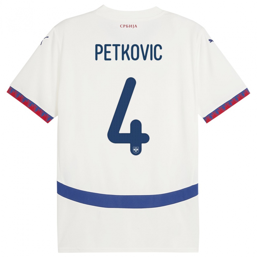 Damen Serbien Nikola Petkovic #4 Weiß Auswärtstrikot Trikot 24-26 T-Shirt