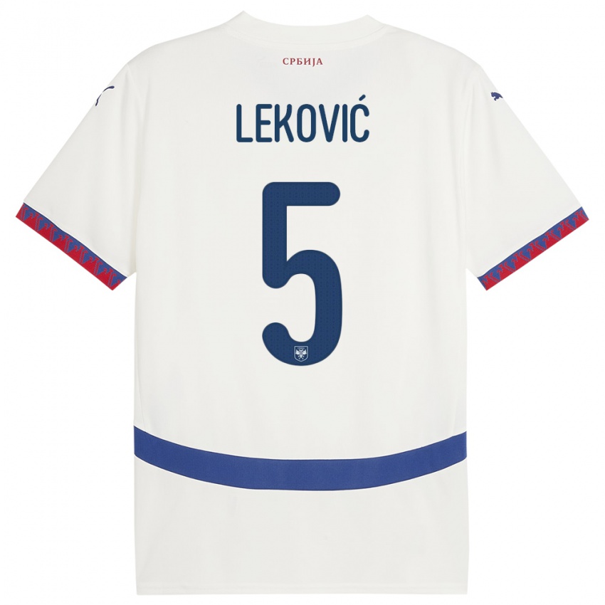 Damen Serbien Stefan Lekovic #5 Weiß Auswärtstrikot Trikot 24-26 T-Shirt