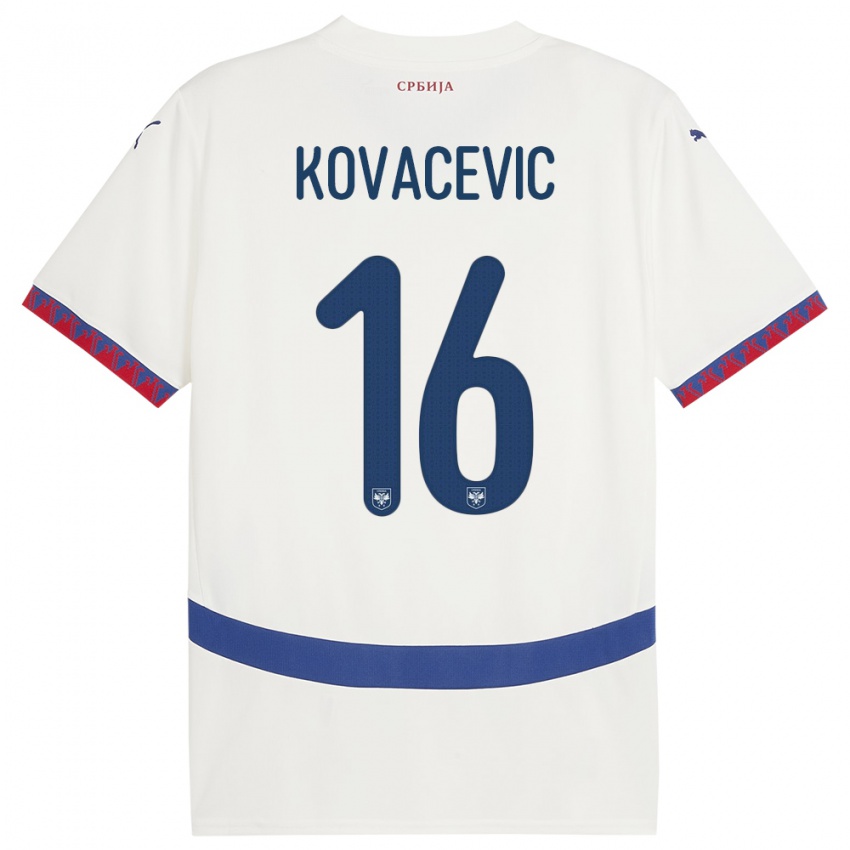 Damen Serbien Bojan Kovacevic #16 Weiß Auswärtstrikot Trikot 24-26 T-Shirt